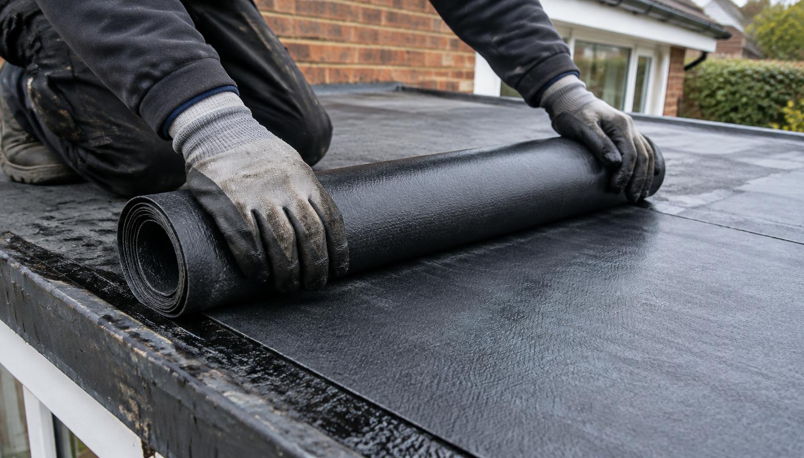 Close up of a flat roof being repaired