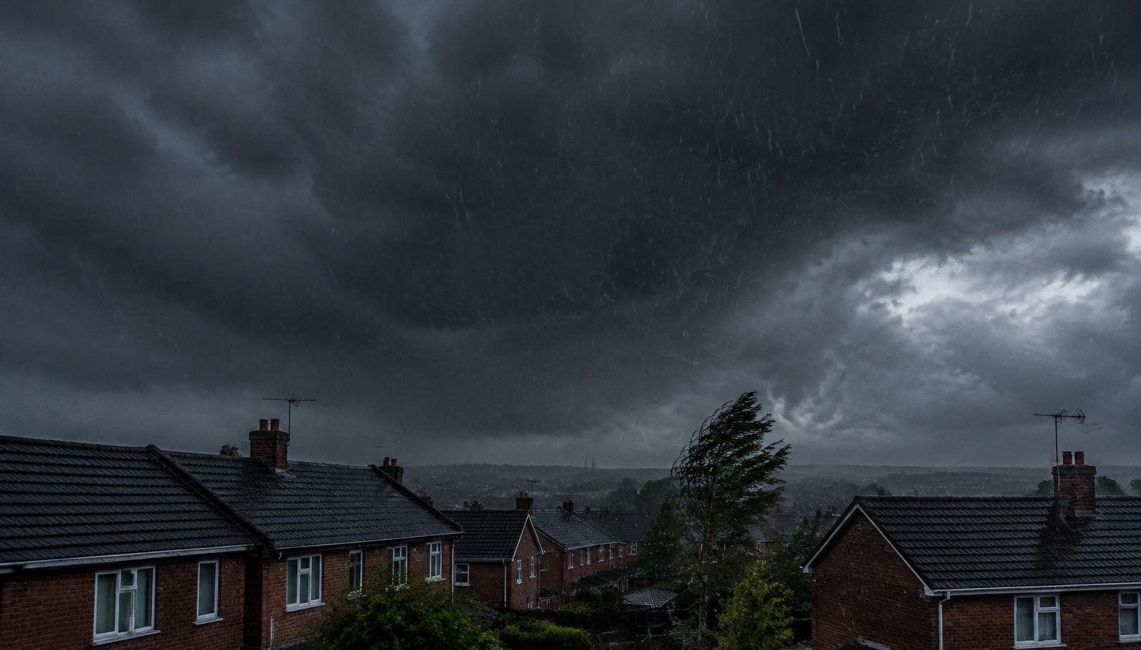 Dramatic stormy sky over Northern Ireland rooftops